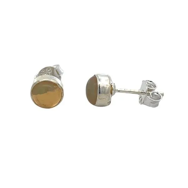 Sterling Silver Round Bezel Set Ethiopian Opal Stud Earrings Dickinson Jewelers Dunkirk, MD