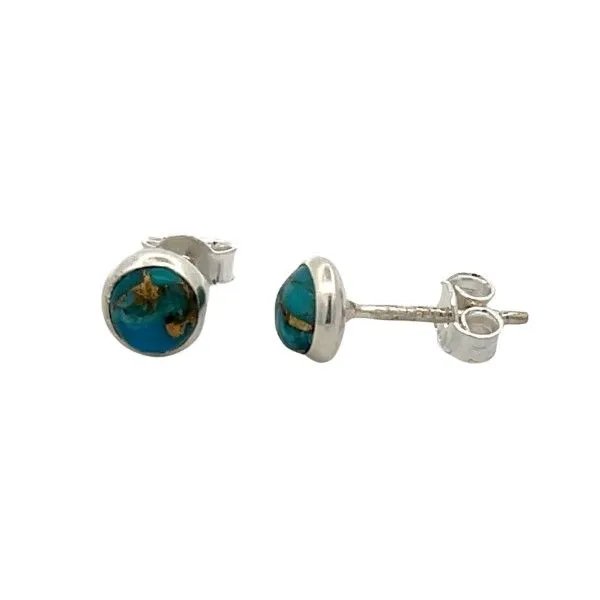Sterling Silver Round Bezel Set Copper Turquoise Stud Earrings Dickinson Jewelers Dunkirk, MD