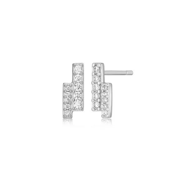 Sterling Silver LAB DIAMONDS Double Bar Pave Stud Earrings Dickinson Jewelers Dunkirk, MD