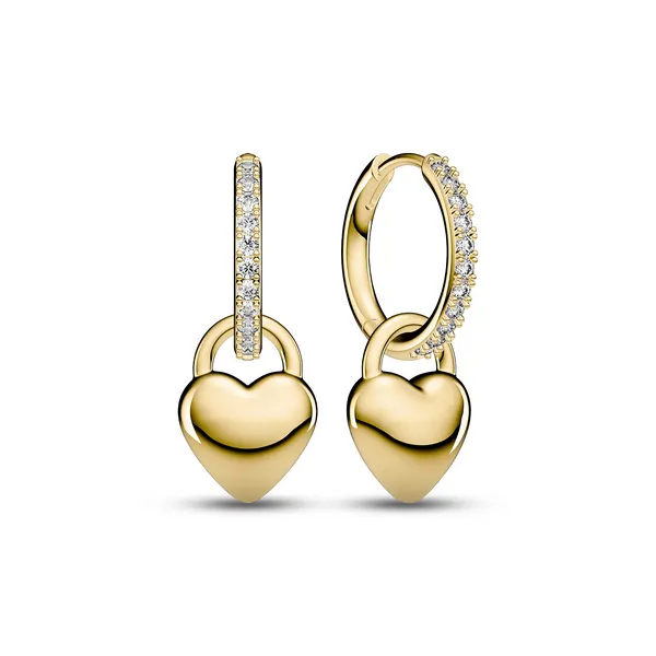 18k Gold Plated Julia Puff Heart Dangle CZ Hoop Earrings Dickinson Jewelers Dunkirk, MD