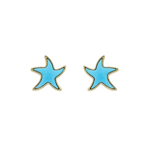 Sterling Silver/14ky Vermeil Turquoise Star Fish Stud Earrings Dickinson Jewelers Dunkirk, MD