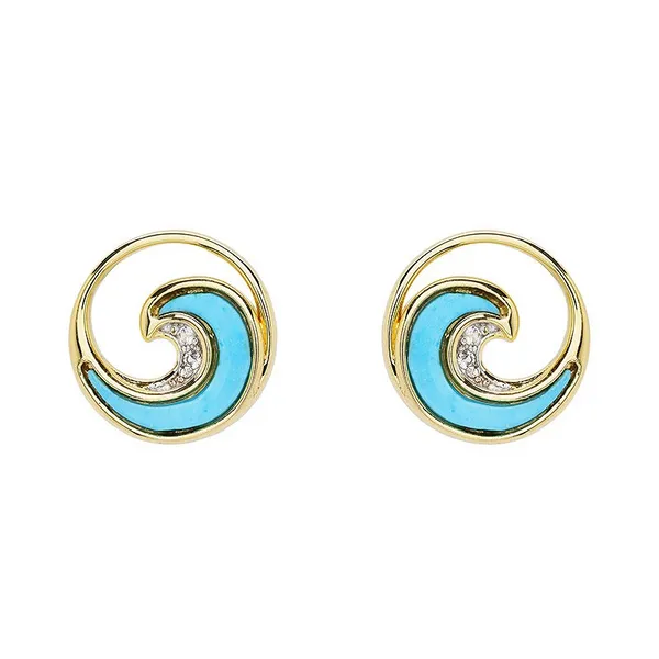 Sterling Silver/14ky Vermeil Turquoise LAB White Sapphire Wave Earrings Dickinson Jewelers Dunkirk, MD