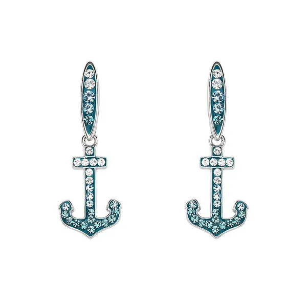 Sterling Silver Gradient Teal Crystals Anchor Dangle Earrings Dickinson Jewelers Dunkirk, MD