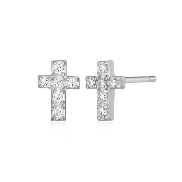 Sterling Silver LAB DIAMONDS Pave Cross Post Earrings Dickinson Jewelers Dunkirk, MD