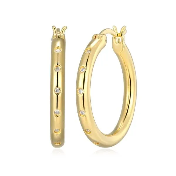 14k Gold Plated LAB DIAMONDS Slim Bezel-Set Hoop Earrings Dickinson Jewelers Dunkirk, MD