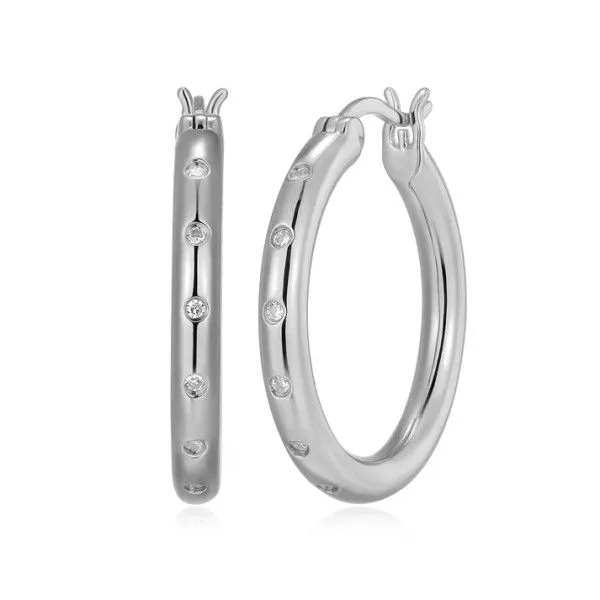 Sterling Silver LAB DIAMONDS Slim Bezel-Set Hoop Earrings Dickinson Jewelers Dunkirk, MD
