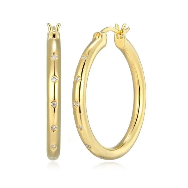 14k Gold Plated LAB DIAMONDS Slim Bezel-Set Hoop Earrings Dickinson Jewelers Dunkirk, MD