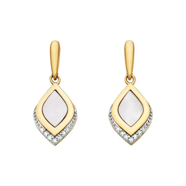 Yellow Gold Plated White Sapphire and MOP Teardrop Post Earrings Dickinson Jewelers Dunkirk, MD
