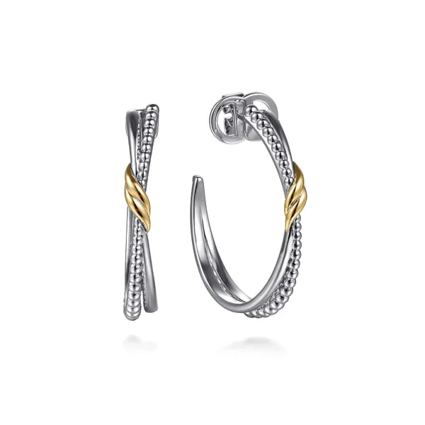 Sterling Silver and 14Kt Yellow Gold Criss Cross J-Hoop Bujukan Earrings Dickinson Jewelers Dunkirk, MD