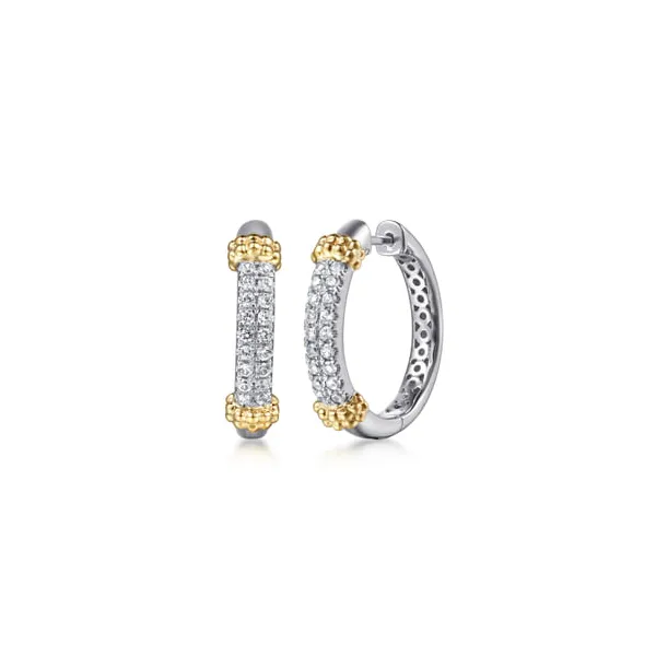 Sterling Silver and 14Kt Yellow Gold White Sapphire Bujukan Hoop Earrings Dickinson Jewelers Dunkirk, MD