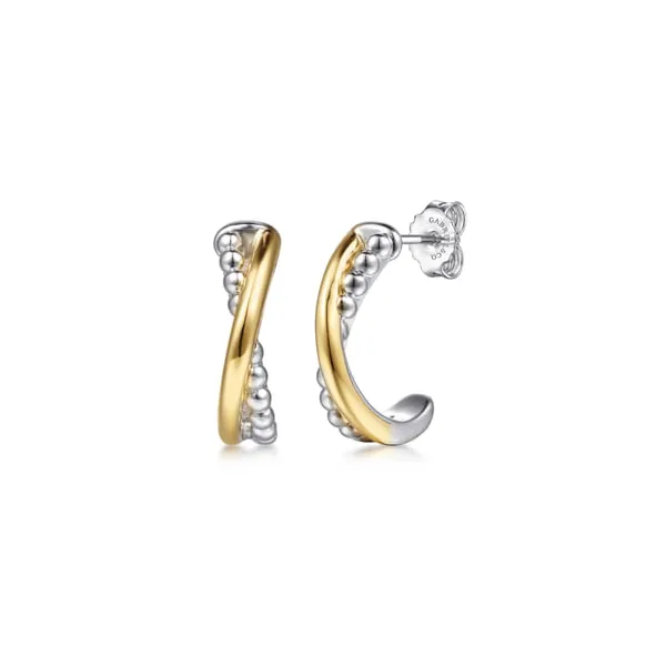 Sterling Silver and 14Kt Yellow Gold Bujukan Criss Cross J Hoop Earrings Dickinson Jewelers Dunkirk, MD