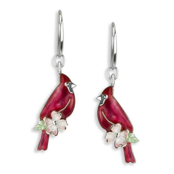 Sterling Silver Red Cardinal and Dogwood Earrings Dickinson Jewelers Dunkirk, MD