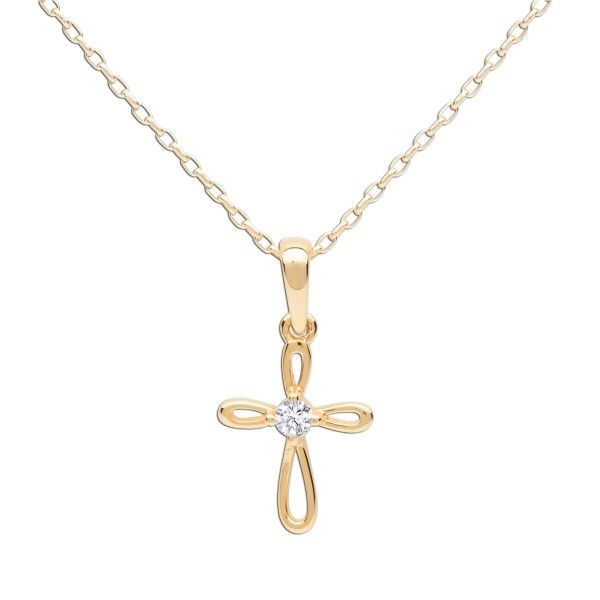 Cubic Zirconia Lucky Cross Pendant Necklace, 14K Gold Plated – Lumière
