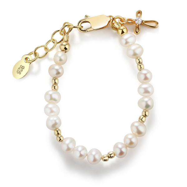 Child Freshwater Pearl with Cross Bracelet Dickinson Jewelers Dunkirk, MD