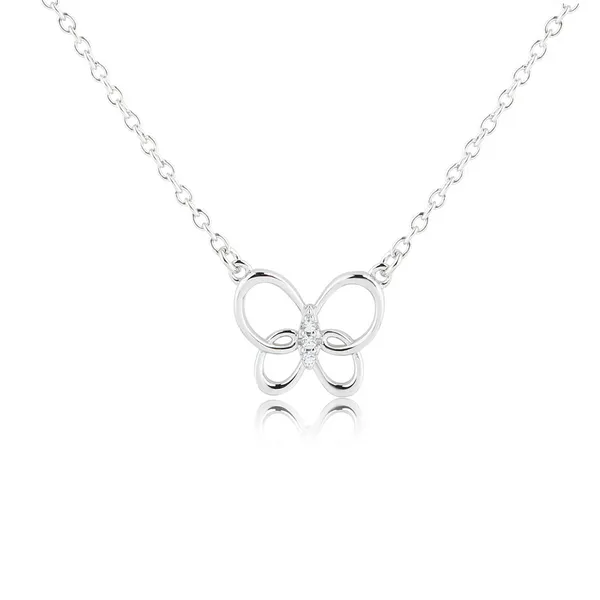 Child Sterling Silver 14" Open Loop Butterfly with CZ Center Necklace Dickinson Jewelers Dunkirk, MD