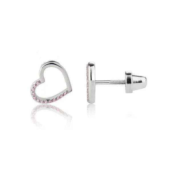 Sterling Silver Pink CZ Heart Earrings Dickinson Jewelers Dunkirk, MD