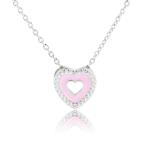 Sterling Silver Heart with Pink Enamel Pendant on Chain Dickinson Jewelers Dunkirk, MD