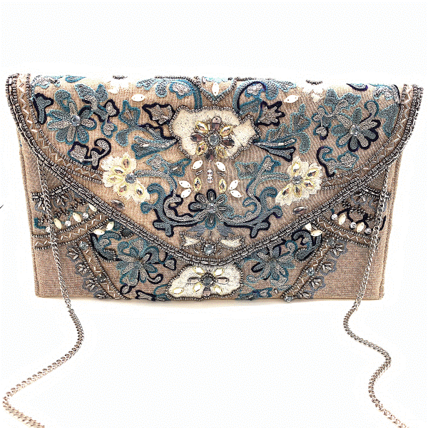 Handmade Grey Floral Embroidered Clutch Dickinson Jewelers Dunkirk, MD