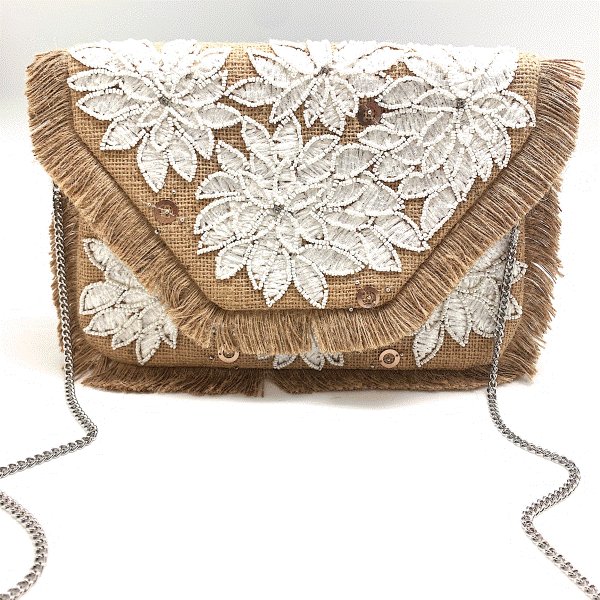 Handmade Jute White Embroidered Clutch Dickinson Jewelers Dunkirk, MD