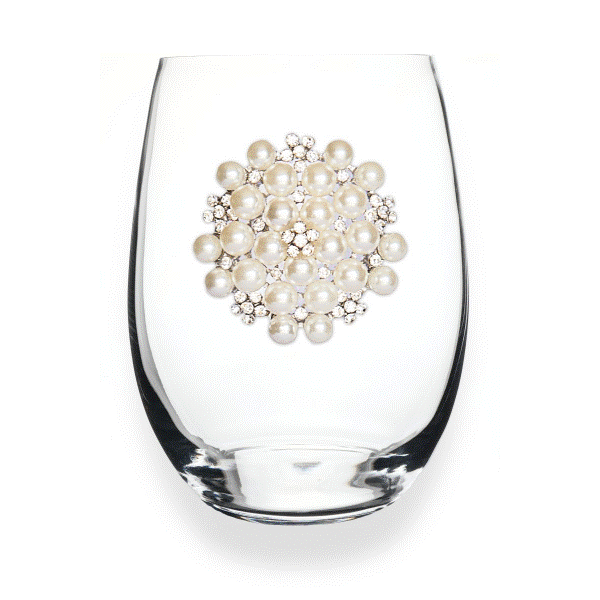 Crystal and Pearl Bead Stemless Wine Glass Dickinson Jewelers Dunkirk, MD