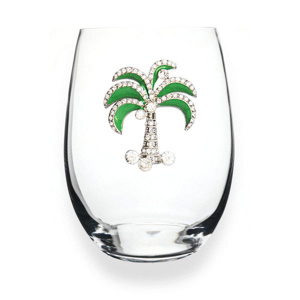 Palm Tree Jeweled Stemless Wine Glass Dickinson Jewelers Dunkirk, MD