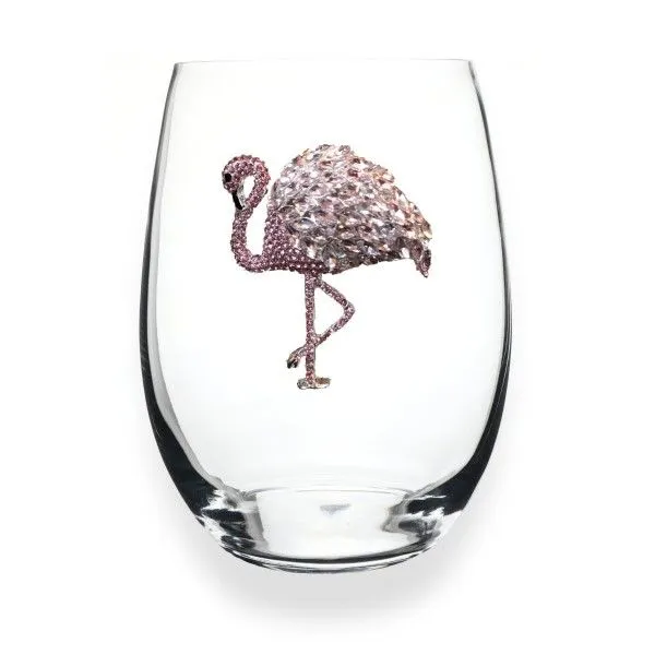 Flamingo Jeweled Stemless Wine Glass Dickinson Jewelers Dunkirk, MD