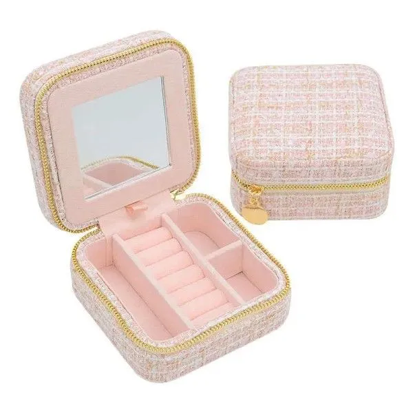 TWEED JEWELLERY BOX PALE ROSE TWEED JEWELLERY BOX PALE ROSE
