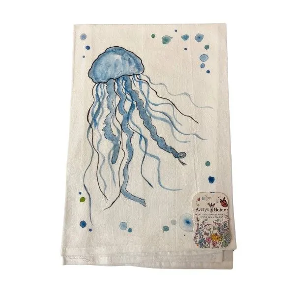 Boutique Gifts Jellyfish Cute Coastal Customizable Flour Sack Dish Towel - 27" x 27" Dickinson Jewelers Dunkirk, MD