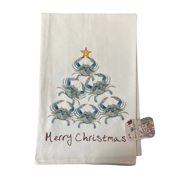 Boutique Gifts Crab Christmas Tree Flour Sack Dish Towel - 27" x 27" Dickinson Jewelers Dunkirk, MD