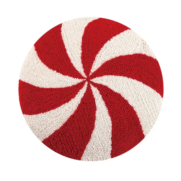 Boutique Gifts Candycane Wool Hooked 14x14" Throw Pillow Dickinson Jewelers Dunkirk, MD
