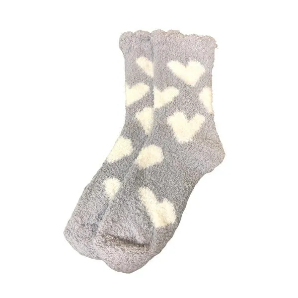 Boutique Gifts Valentine's Heart Fuzzy Socks - Grey Dickinson Jewelers Dunkirk, MD