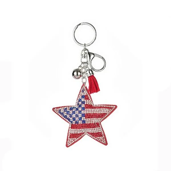 Red, White, Blue Crystal USA Flag Star Puff Keychain Dickinson Jewelers Dunkirk, MD