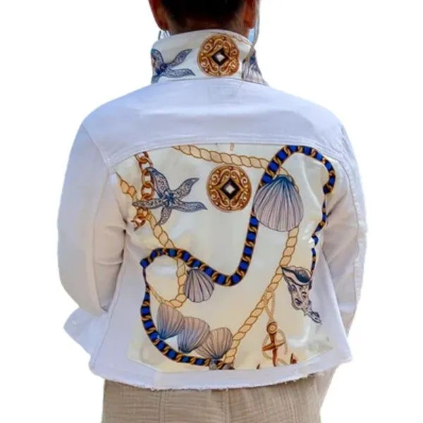Stacey Bradley Design White Denim Jacket Ocean Inspirations - Large Dickinson Jewelers Dunkirk, MD