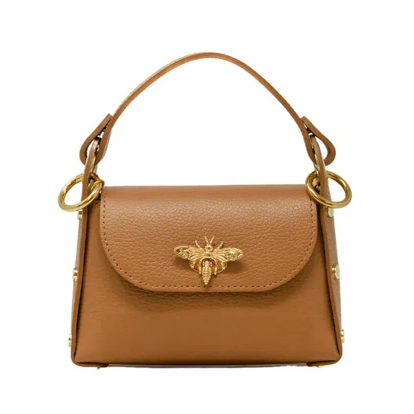 Genuine Italian Leather Butterfly Mini Bag in Camel with Red Scarf Chain Dickinson Jewelers Dunkirk, MD