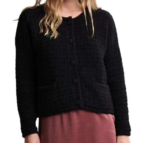 CozyChic Textured Button Front Cardigan in Black Dickinson Jewelers Dunkirk, MD