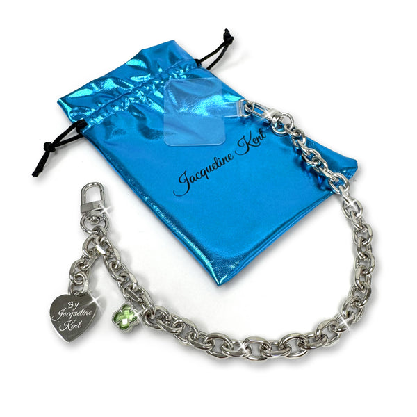 Silvertone and Green Stone Phone Wrist Chain Bracelet Dickinson Jewelers Dunkirk, MD
