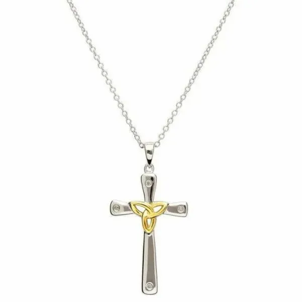 Sterling Silver And Gold Plated Diamond Trinity Cross Pendant Dickinson Jewelers Dunkirk, MD