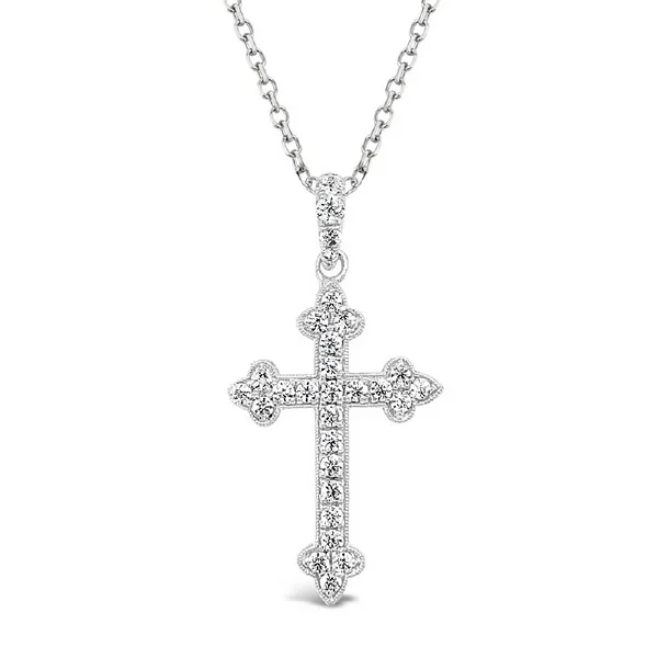 14K White Gold Milgrain Accented Budded Cross Pendant Dickinson Jewelers Dunkirk, MD