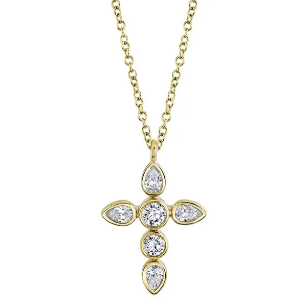 14Kt Round and Pear Diamonds Cross Pendant Dickinson Jewelers Dunkirk, MD