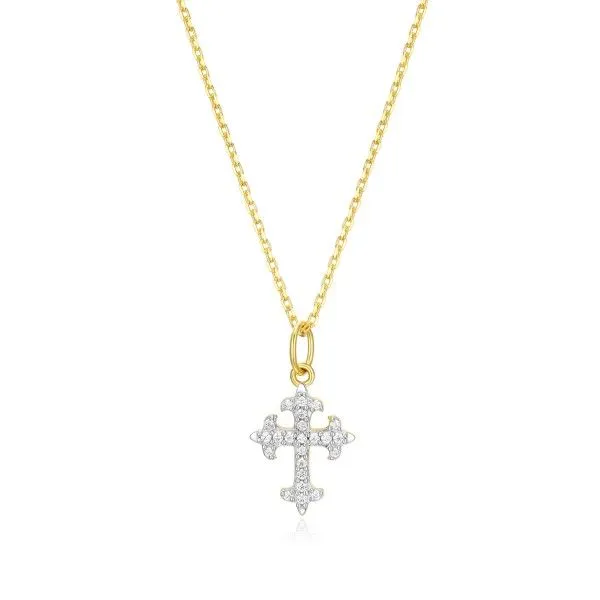 14k Gold Plated LAB DIAMONDS Flory Cross Pendant Dickinson Jewelers Dunkirk, MD