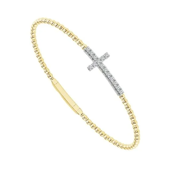 14Kt Tri-Tone Diamond Cross Flexi Bangle Bracelet Dickinson Jewelers Dunkirk, MD
