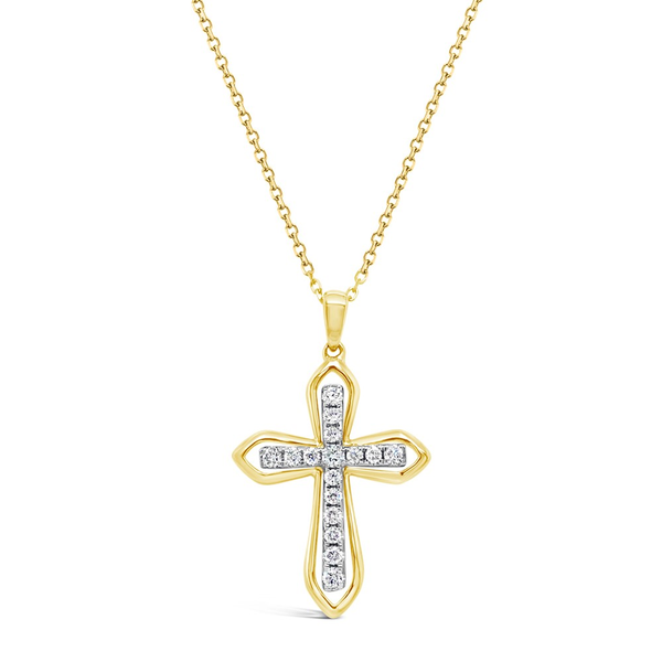14K Yellow-White Gold Diamond Outline Cross Pendant Dickinson Jewelers Dunkirk, MD