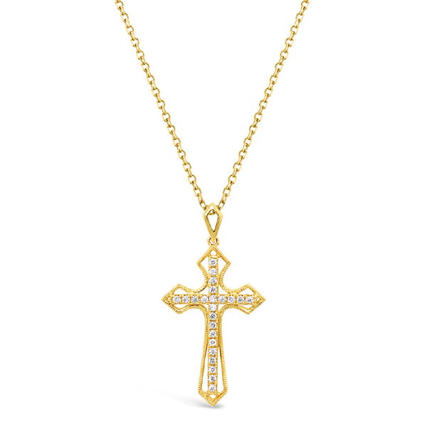14K Yellow Gold Textured Outline Cross Pendant Dickinson Jewelers Dunkirk, MD