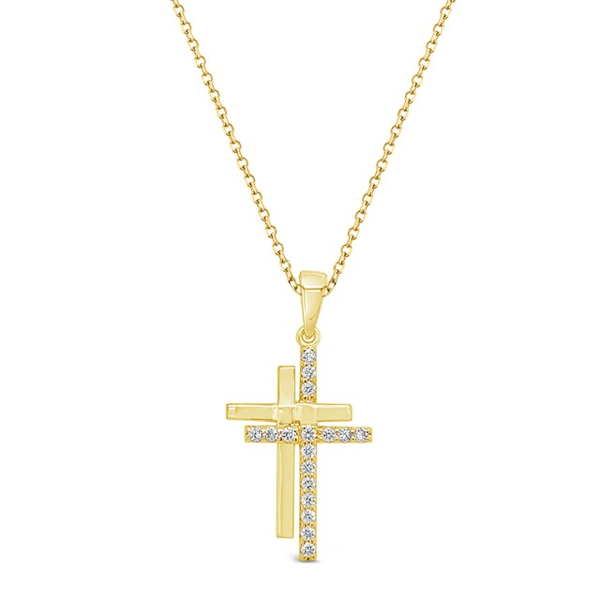 14K Yellow Gold Double Diamond Cross Pendant Dickinson Jewelers Dunkirk, MD