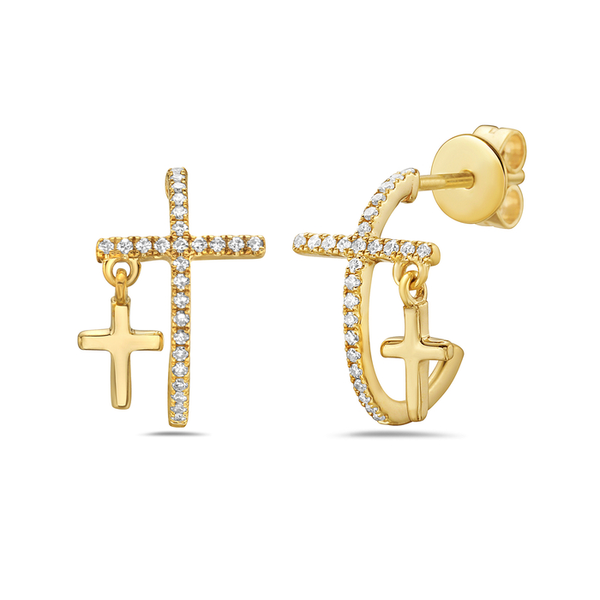 14K Yellow Gold Double Cross Hoop Earrings Dickinson Jewelers Dunkirk, MD