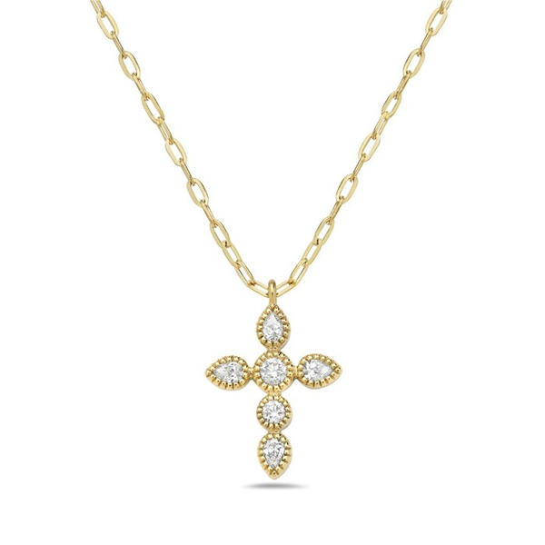 14K Yellow Gold Milgrain Diamond Cross Pendant Dickinson Jewelers Dunkirk, MD