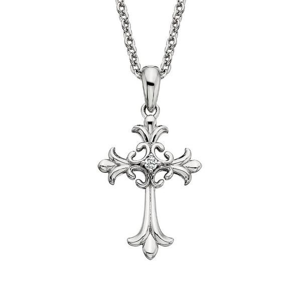Sterling Silver White Topaz Fleur Cross Pendant Dickinson Jewelers Dunkirk, MD