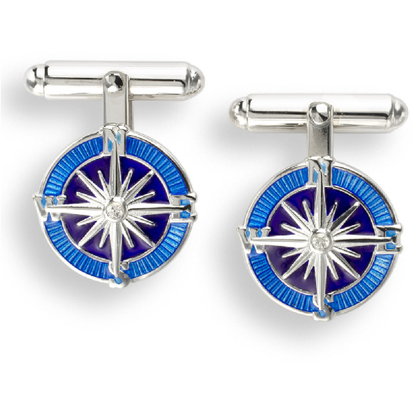 Men's Sterling Silver And Enamel Compass Rose Cufflinks Dickinson Jewelers Dunkirk, MD