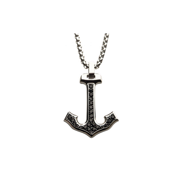 Men's Steel And Black CZ Anchor Pendant Dickinson Jewelers Dunkirk, MD