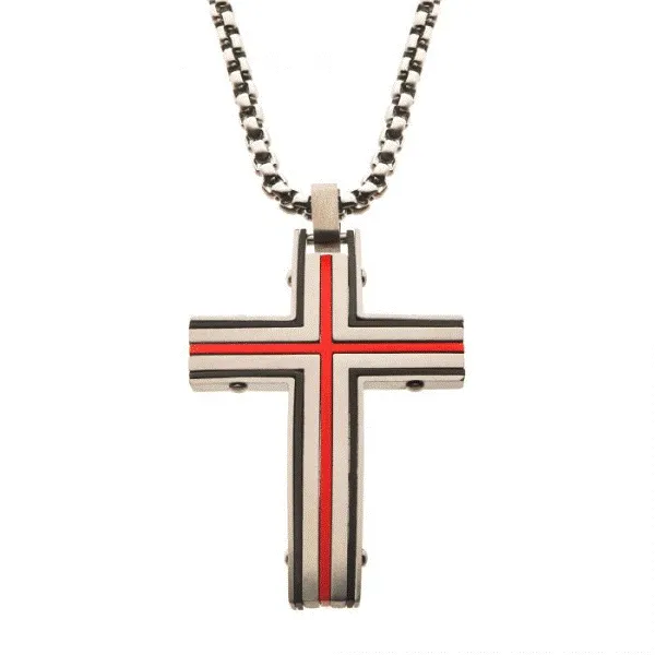 Steel and Red Plated Dante Cross Pendant Dickinson Jewelers Dunkirk, MD